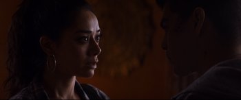 Movie still from “El Chicano” (2018), directed by Ben Hernandez Bray – A woman and a man looking at one another; Close Up shot, Over the shoulder angle