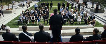 Movie still from “El Chicano” (2018), directed by Ben Hernandez Bray – A crowd of people sitting in a stadium watching an event; Extreme Wide shot, High angle