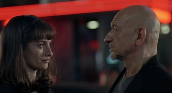 Movie still from “Elegy” (2008), directed by Isabel Coixet – A man and a woman looking at one another; Close Up shot, Over the shoulder angle