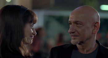 Movie still from “Elegy” (2008), directed by Isabel Coixet – A man and a woman talking to each other; Close Up shot, Over the shoulder angle
