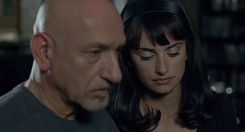 Movie still from “Elegy” (2008), directed by Isabel Coixet – An older man and a younger woman looking at each other; Close Up shot, Over the shoulder angle