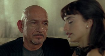 Movie still from “Elegy” (2008), directed by Isabel Coixet – An older man and a younger woman looking at one another; Close Up shot, Over the shoulder angle