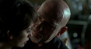 Movie still from “Elegy” (2008), directed by Isabel Coixet – An older man and a younger woman face to face; Close Up shot, Over the shoulder angle