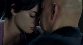 Movie still from “Elegy” (2008), directed by Isabel Coixet – A man and a woman face to face in the dark; Extreme Close Up shot, Over the shoulder angle