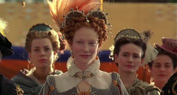 Movie still from “Elizabeth” (1998), directed by Shekhar Kapur – A group of women standing next to each other; Close Up shot, Low angle