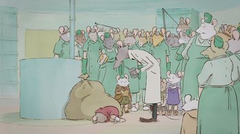 Movie still from “Ernest & Celestine” (2012), directed by Vincent Patar – Many mice that are in the picture; Wide shot, High angle