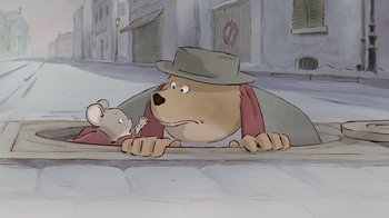 Movie still from “Ernest & Celestine” (2012), directed by Vincent Patar – A cartoon of a bear and a mouse looking at each other; Close Up shot, High angle