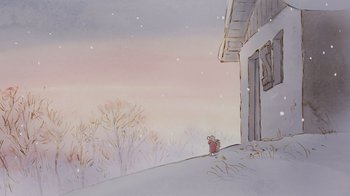 Movie still from “Ernest & Celestine” (2012), directed by Vincent Patar – A painting of a house in the snow; Extreme Wide shot, Low angle