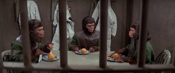 Movie still from “Escape from the Planet of the Apes” (1971), directed by Don Taylor – Medium shot, High angle