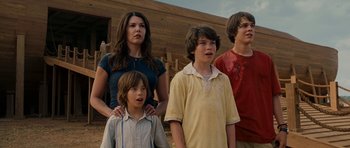 Movie still from “Evan Almighty” (2007), directed by Tom Shadyac – A group of young people standing next to each other; Medium shot, Low angle