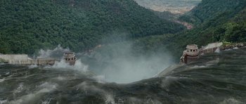 Movie still from “Evan Almighty” (2007), directed by Tom Shadyac – A large body of water surrounded by a forest; Extreme Wide shot, High angle