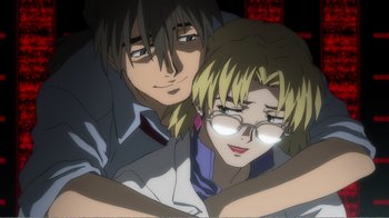 Movie still from “Evangelion: 2.0 You Can (Not) Advance” (2009), directed by Joe Fria – A couple of people that are in a room together; Close Up shot, Low angle