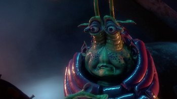 Movie still from “Explorers” (1985), directed by Joe Dante – The head of an alien creature; Extreme Close Up shot, Low angle