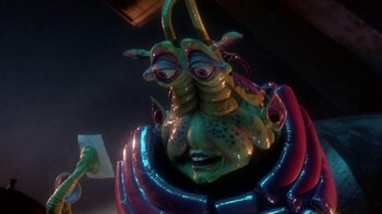 Movie still from “Explorers” (1985), directed by Joe Dante – A statue of an alien head; Close Up shot, Low angle