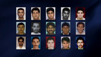 Movie still from “Fahrenheit 9/11” (2004), directed by Michael Moore – A bunch of men with different hair styles; Close Up shot, Overhead angle