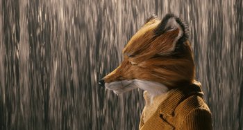 Movie still from “Fantastic Mr. Fox” (2009), directed by Wes Anderson – A stuffed animal of a fox in a jacket; Close Up shot, Low angle