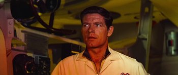 Movie still from “Fantastic Voyage” (1966), directed by Richard Fleischer – A person wearing a jacket; Close Up shot, Low angle