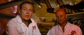 Movie still from “Fantastic Voyage” (1966), directed by Richard Fleischer – Two men standing next to each other on a boat; Close Up shot, Over the shoulder angle