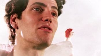 Movie still from “Father's Day” (2011), directed by Conor Sweeney – A man and a woman's face; Extreme Close Up shot, Low angle