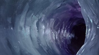 Movie still from “Fire and Ice” (1983), directed by Ralph Bakshi – View of the inside of an ice cave; Extreme Wide shot, Low angle