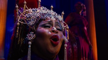 Movie still from “For Colored Girls” (2010), directed by Tyler Perry – A person wearing a costume; Close Up shot, Low angle
