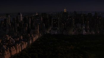Movie still from “For Colored Girls” (2010), directed by Tyler Perry – A view of a city at night from a helicopter; Extreme Wide shot, High angle