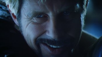 Movie still from “Forces of Nature” (1999), directed by Bronwen Hughes – A man's face with blue eyes; Extreme Close Up shot, Low angle