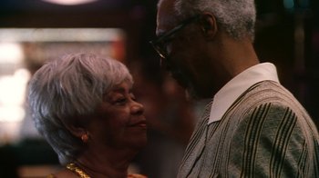 Movie still from “Forces of Nature” (1999), directed by Bronwen Hughes – An older man and older woman looking at each other; Close Up shot, Low angle