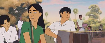 Movie still from “Funan” (2018), directed by Denis Do – An animated scene of a man and a woman; Close Up shot, Over the shoulder angle