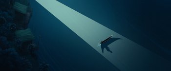 Movie still from “Funan” (2018), directed by Denis Do – An aerial view of a boat in the water; Extreme Wide shot, Overhead angle