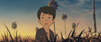 Movie still from “Funan” (2018), directed by Denis Do – An animated picture of a boy in a field; Close Up shot, Over the shoulder angle
