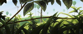 Movie still from “Funan” (2018), directed by Denis Do – An illustration of a palm tree in the middle of a field; Wide shot, Low angle