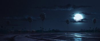 Movie still from “Funan” (2018), directed by Denis Do – A night sky with some palm trees in the foreground; Extreme Wide shot, Low angle