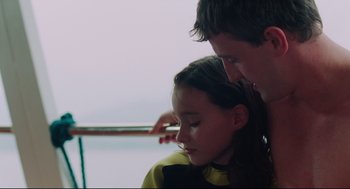 Movie still from “Aftersun” (2022), directed by Charlotte Wells – A man and a girl looking at each other; Close Up shot, High angle