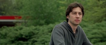 Movie still from “Garden State” (2004), directed by Zach Braff – A person wearing a jacket; Close Up shot, Low angle