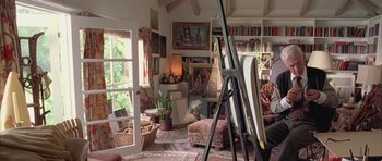 Movie still from “Gods and Monsters” (1998), directed by Bill Condon – An artist's studio filled with lots of paintings; Wide shot, High angle