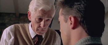 Movie still from “Gods and Monsters” (1998), directed by Bill Condon – An older man and a younger man talking to each other; Close Up shot, Over the shoulder angle