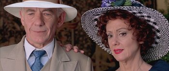 Movie still from “Gods and Monsters” (1998), directed by Bill Condon – An older man and a younger woman wearing hats; Close Up shot, Low angle