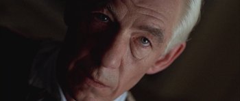 Movie still from “Gods and Monsters” (1998), directed by Bill Condon – An older man with a serious look on his face; Close Up shot, Low angle