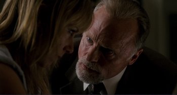 Movie still from “Gone Baby Gone” (2007), directed by Ben Affleck – An older man and a younger woman staring at each other; Close Up shot, Over the shoulder angle