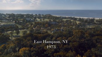 Movie still from “Grey Gardens” (2009), directed by Michael Sucsy – An aerial view of the east hampton , new york area in 1 9 7 3; Extreme Wide shot, High angle