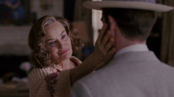 Movie still from “Grey Gardens” (2009), directed by Michael Sucsy – An older woman looking at a younger man's face; Close Up shot, Over the shoulder angle