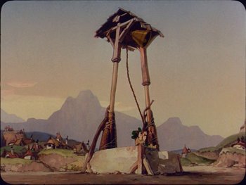 Movie still from “Gulliver's Travels” (1939), directed by William Henning – An oil painting of an ancient egyptian scene; Extreme Wide shot, Low angle