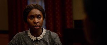 Movie still from “Harriet” (2019), directed by Kasi Lemmons – A woman sitting in front of a camera; Close Up shot, Over the shoulder angle