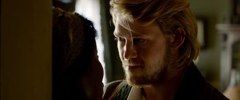 Movie still from “Harriet” (2019), directed by Kasi Lemmons – A person with a beard; Close Up shot, Over the shoulder angle