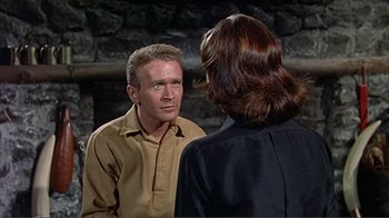 Movie still from “Hatari!” (1962), directed by Howard Hawks – A man and a woman talking to each other; Close Up shot, Over the shoulder angle