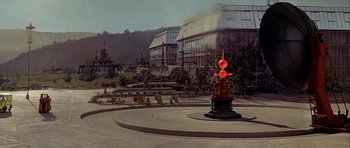 Movie still from “Heartbeeps” (1981), directed by Allan Arkush – An image of an amusement park with a lot of people; Extreme Wide shot, High angle