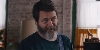 Movie still from “Hearts Beat Loud” (2018), directed by Brett Haley – A person with a beard; Close Up shot, Over the shoulder angle