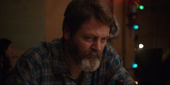 Movie still from “Hearts Beat Loud” (2018), directed by Brett Haley – A person with a beard; Close Up shot, Over the shoulder angle