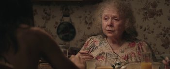 Movie still from “Hesher” (2010), directed by Spencer Susser – An older woman sitting in front of a mirror; Close Up shot, Over the shoulder angle